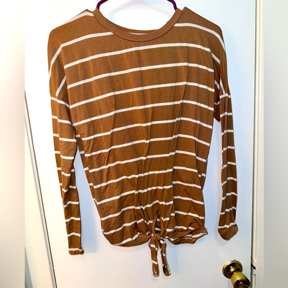 Brown/ white stripe long sleeve top